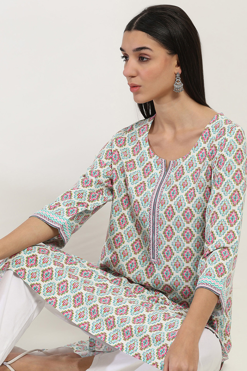 Blue Printed Straight Kurta image number 6