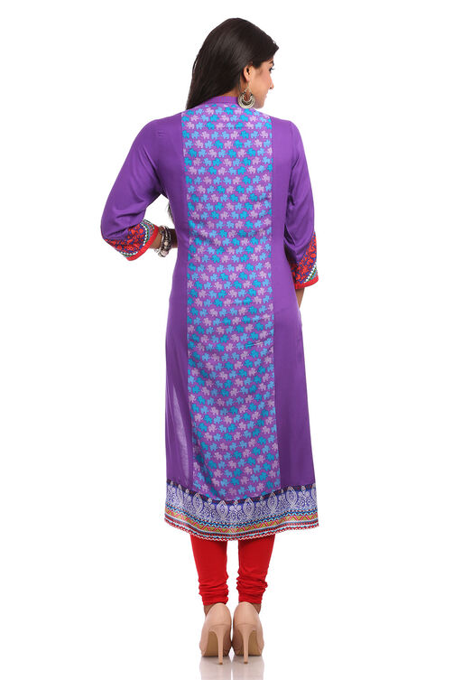 Purple Straight Cotton Kurta image number 1