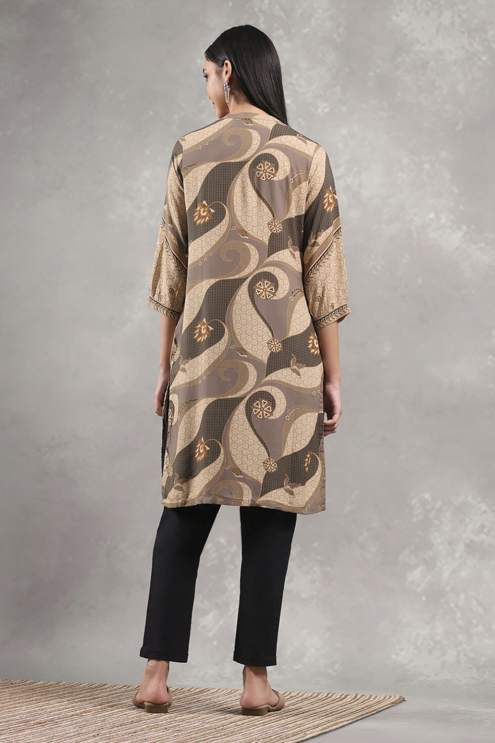 Green and Yellow Printed Straight Kurta image number 3