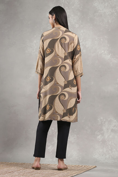 Ecru Viscose Rayon Printed Straight Kurta image number 3