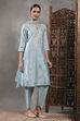 Aqua Viscose Blend Printed Straight Suit Set image number 4