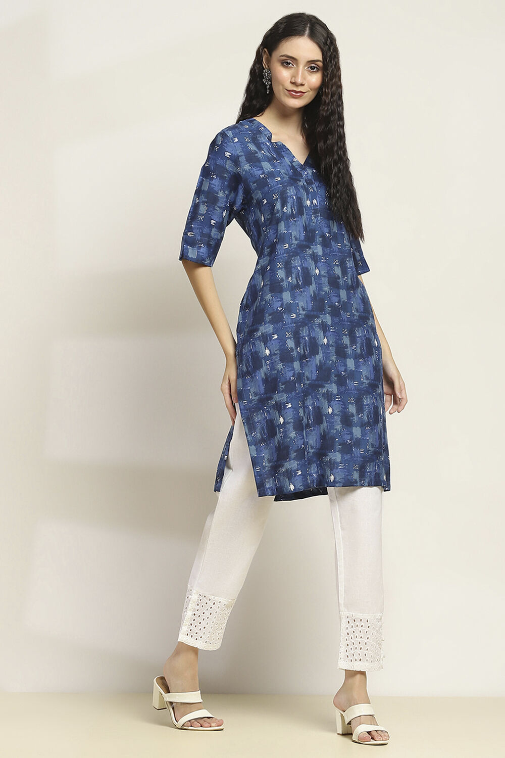 Indigo Printed Straight Kurta image number 4