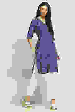 Indigo Printed Straight Kurta image number 4