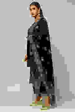 Teal Blue Poly Velvet A-Line Printed Kurta Salwar Suit Set image number 3