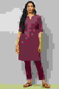 Magenta Geometric Printed Straight Kurta image number 5