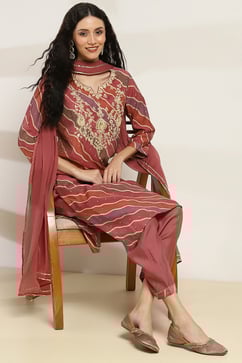 Pink Printed Straight Kurta Set image number 0
