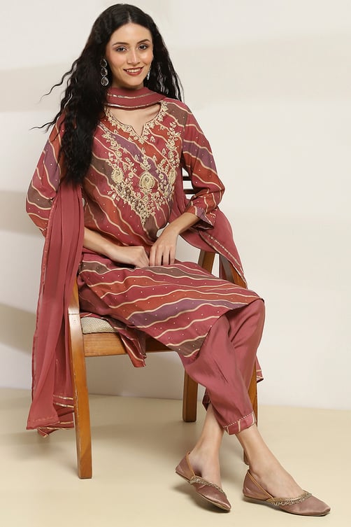 Olive Green Printed Straight Kurta Set image number 0