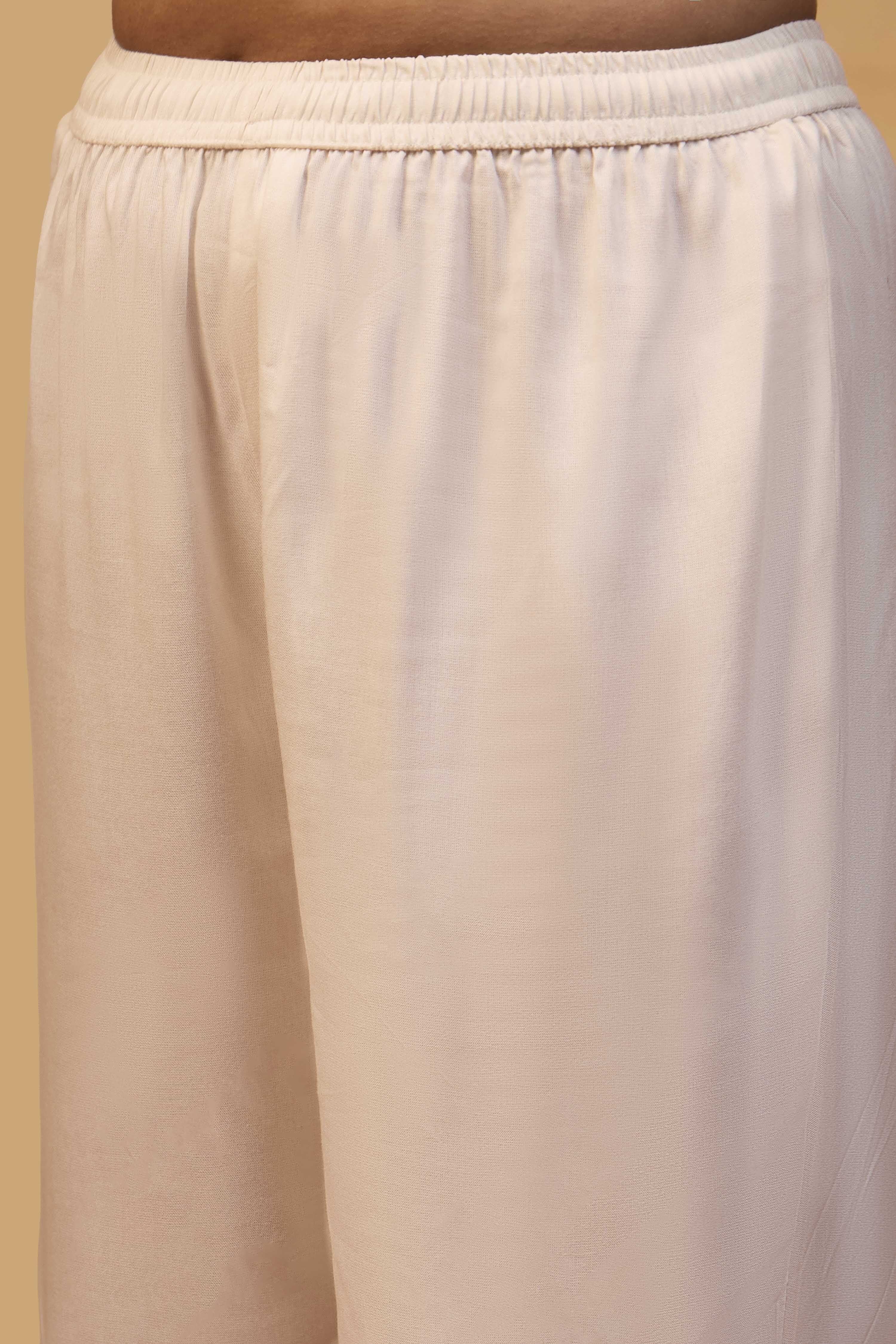 Off White Viscose Rayon Straight Printed  image number 2