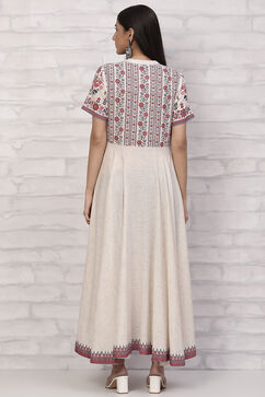 Off White Poly Cotton Flared Dress image number 4