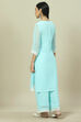 Sky Blue Cotton Blend Straight Kurta image number 4