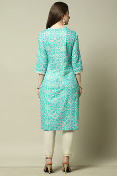 Turquoise Cambric Straight Suit Set image number 5