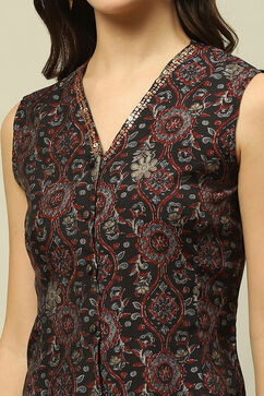 Black Viscose Blend Straight Printed Kurta Palazzo Suit Set image number 1