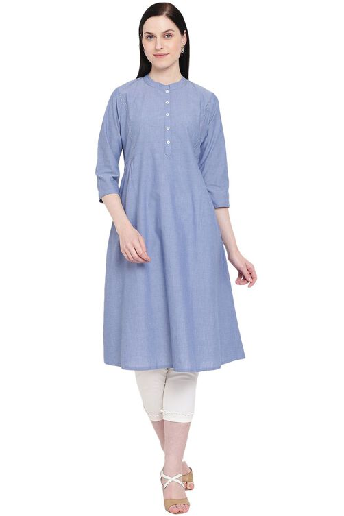 Light-Blue Chambray A-Line Kurta image number 0