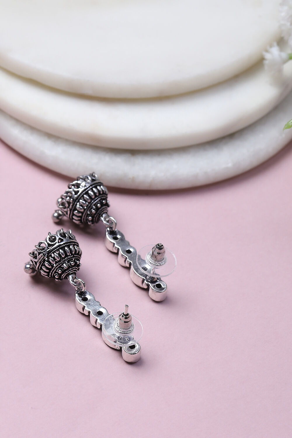 Purple-White Alloy Jhumkas image number 2