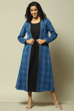 Blue Cotton Blend Printed Dress image number 0