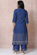 Indigo LIVA Asymmetric Kurta image number 5