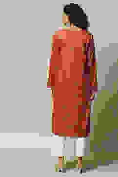 Red Acrylic Straight Printed Kurta image number 3