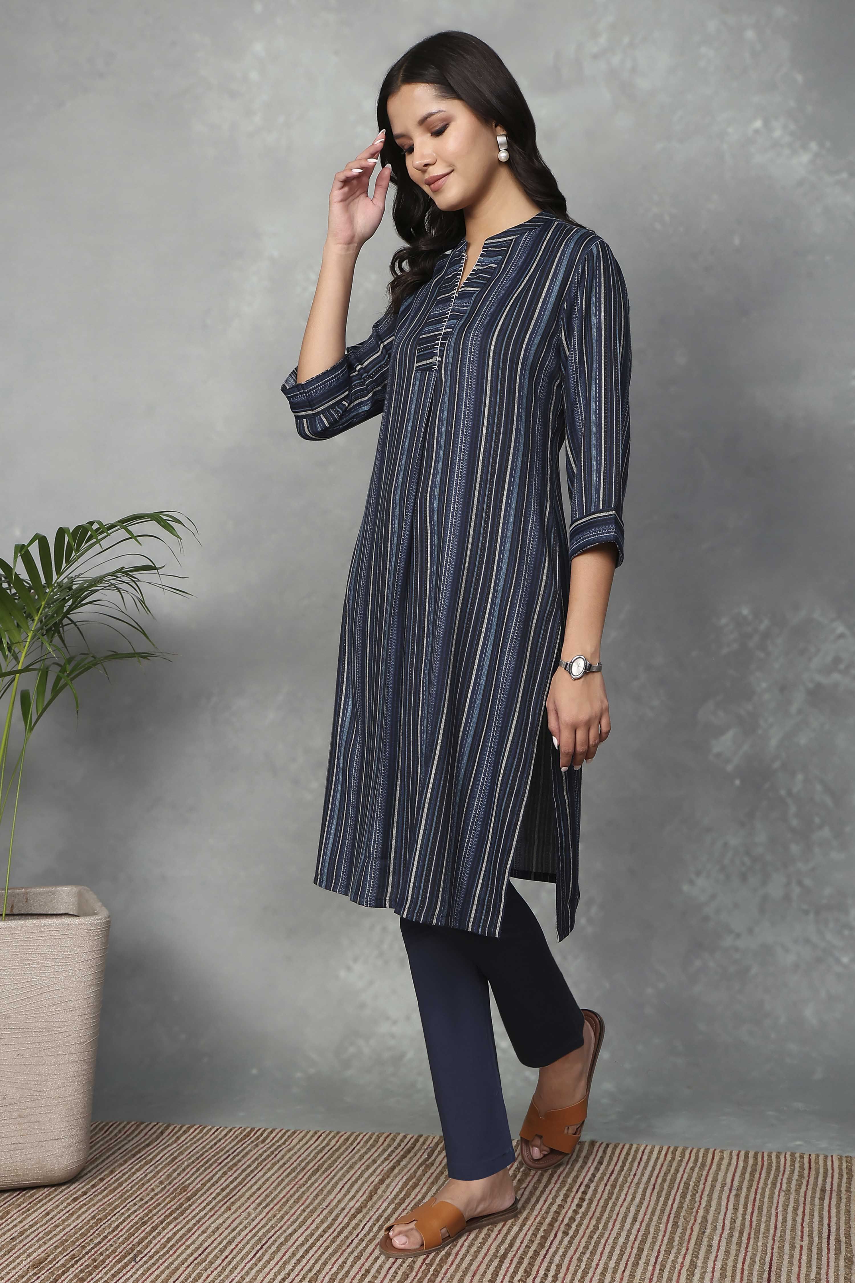 Blue Printed Straight Kurta image number 0