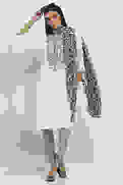 White and Black Printed Straight Suit Set image number 0