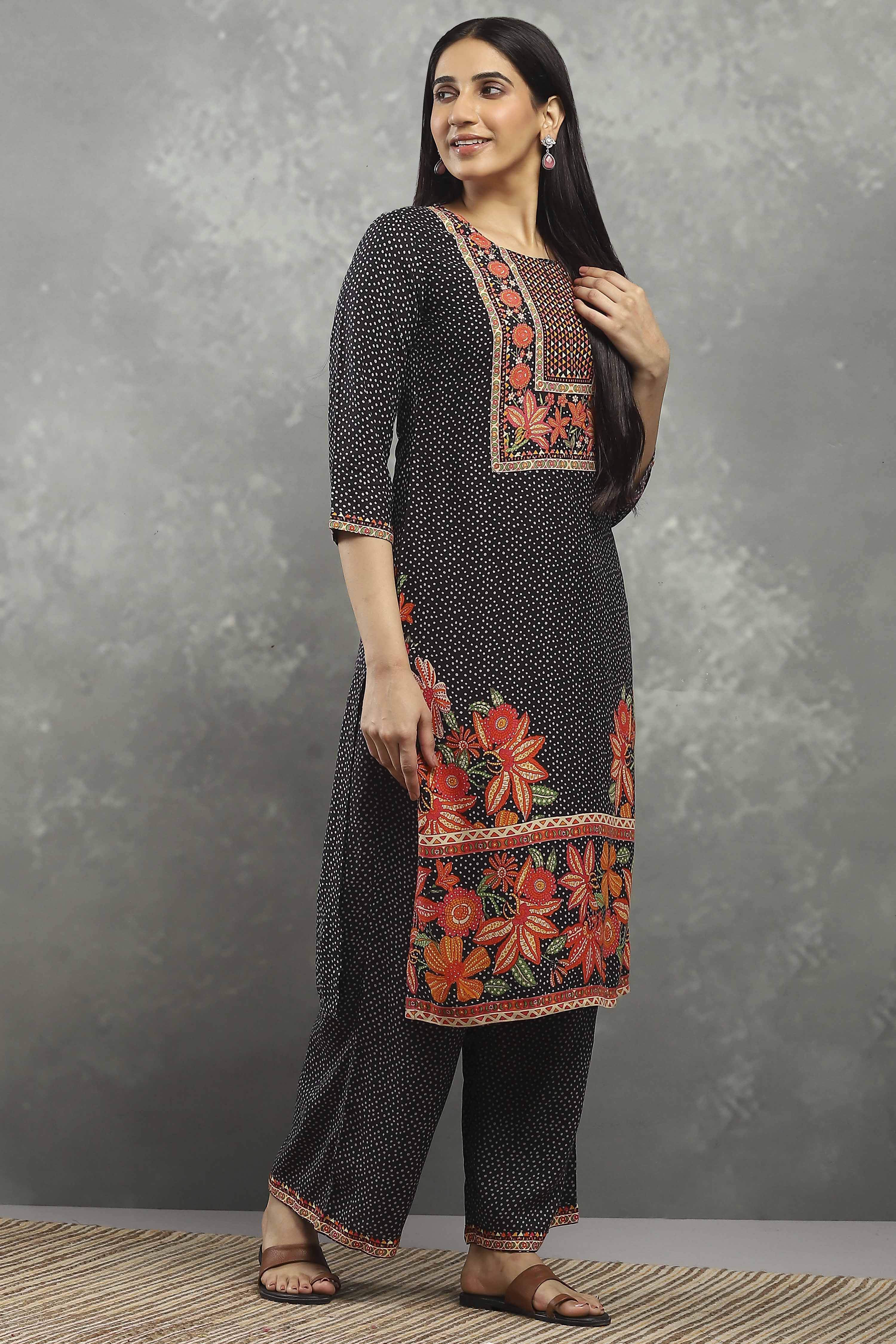 Black Polyester Straight Kurta Pants Set image number 5
