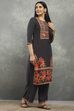 Black Polyester Straight Kurta Pants Set image number 5