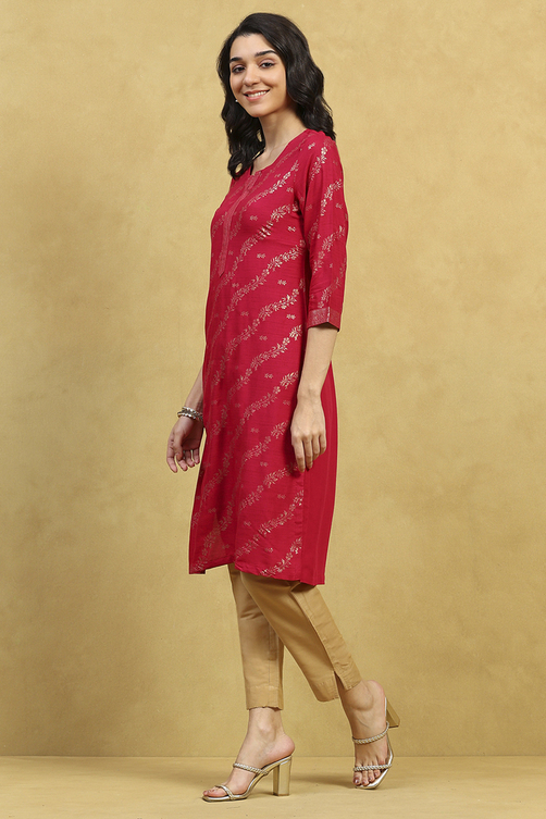 Pink Printed Straight Kurta image number 2