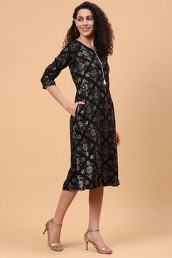 Black LIVA A Line Kurta Dress image number 3