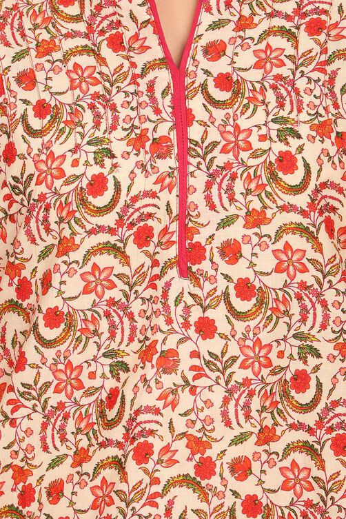 Beige Straight Cotton Kurta image number 2