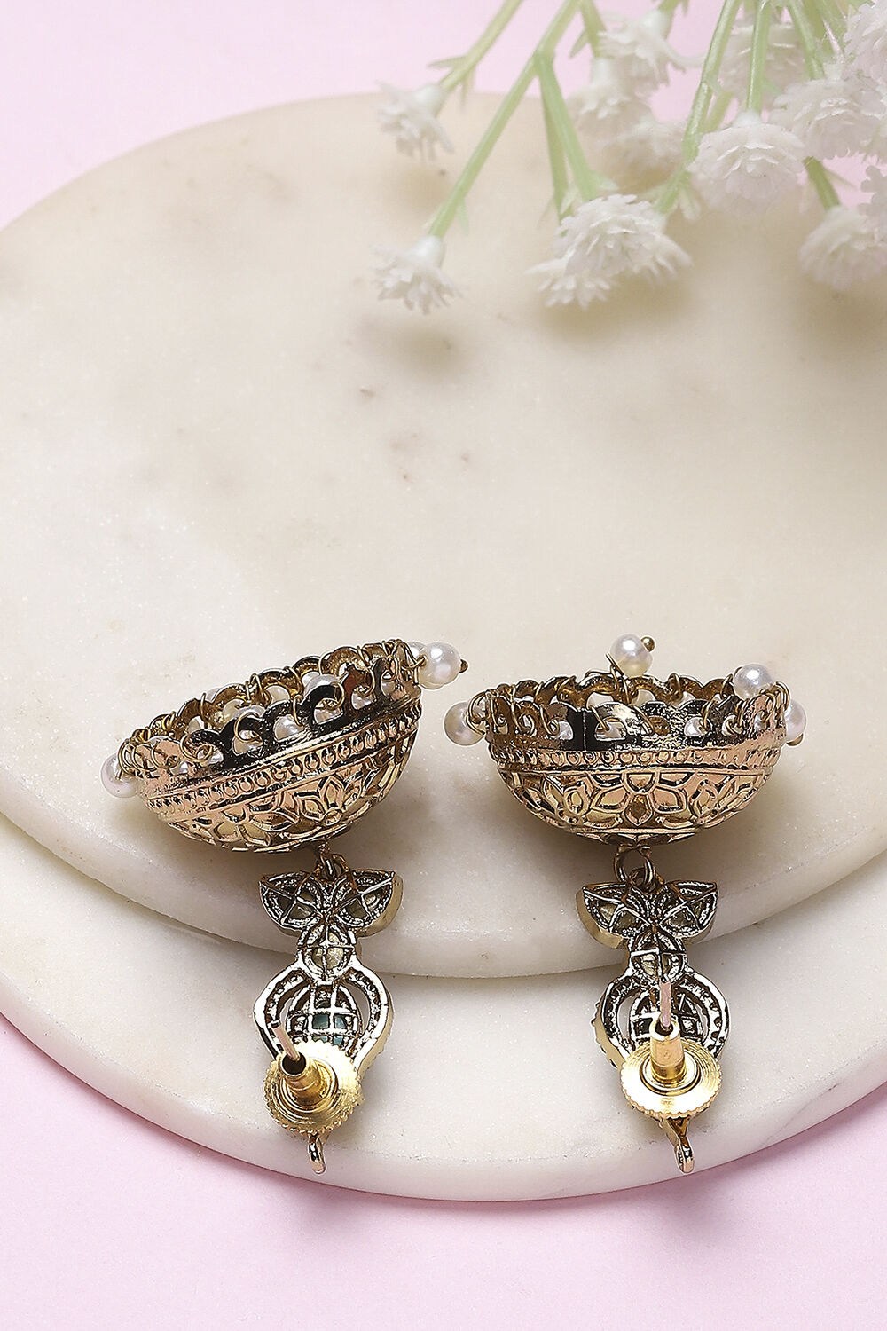 Turquoise Brass Jhumka image number 2