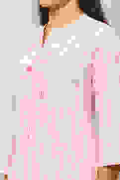 Pink Cotton Yarndyed Straight Kurta image number 1