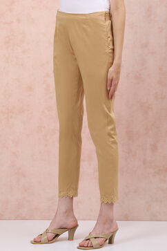 Beige Poly Cotton Slim Pants image number 2