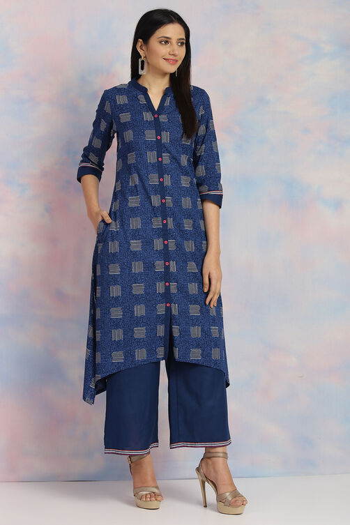 Indigo Cotton Flex Asymmetric Kurta image number 4