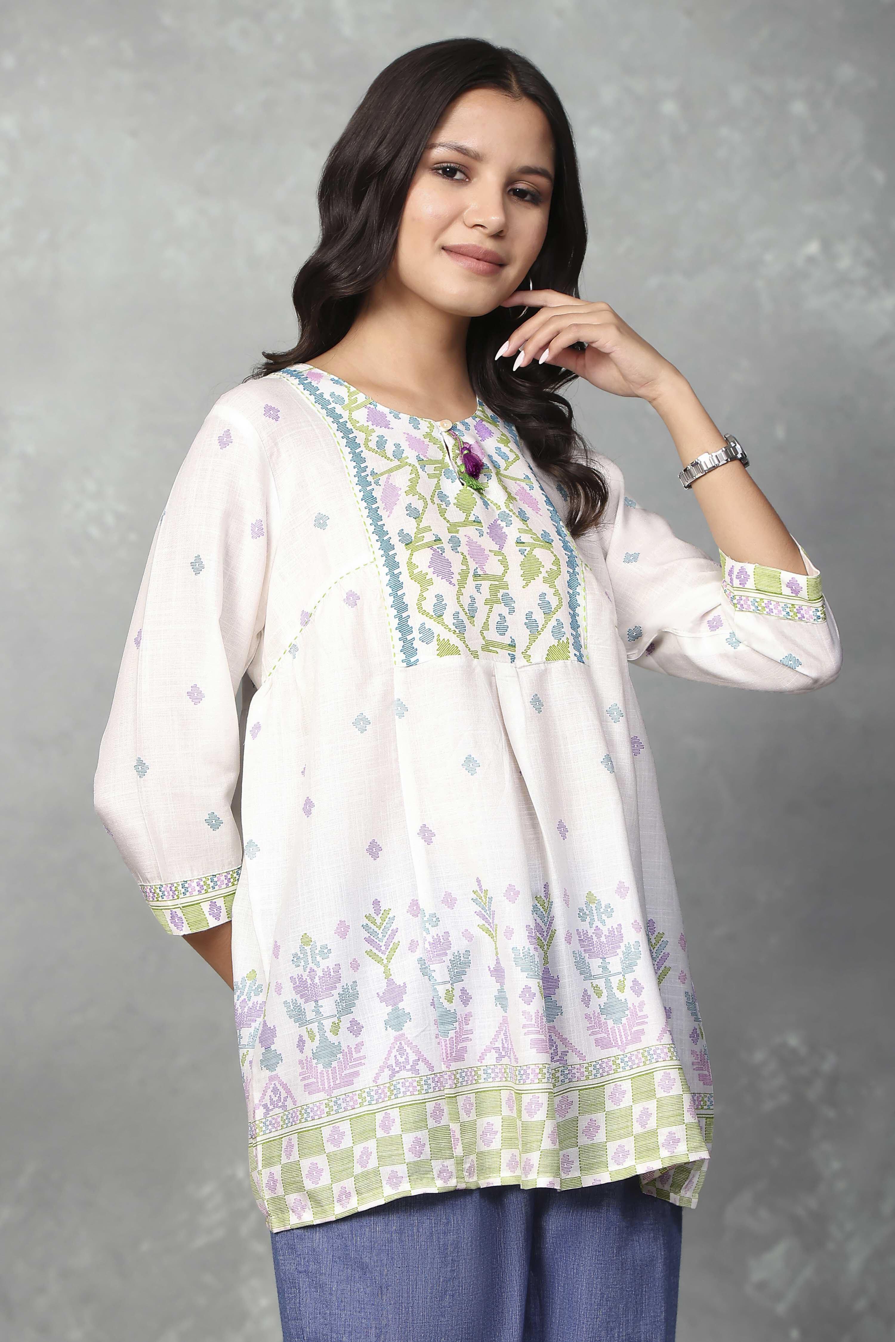 White Rayon Kalidar Tops image number 4