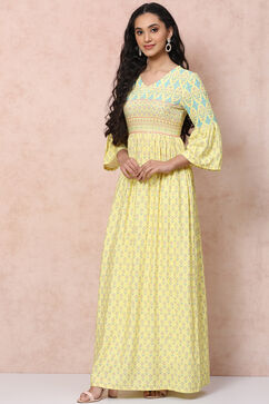 Yellow Viscose Flared Dress image number 2