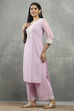 Mauve Polyester Straight Kurta Pants Set image number 3