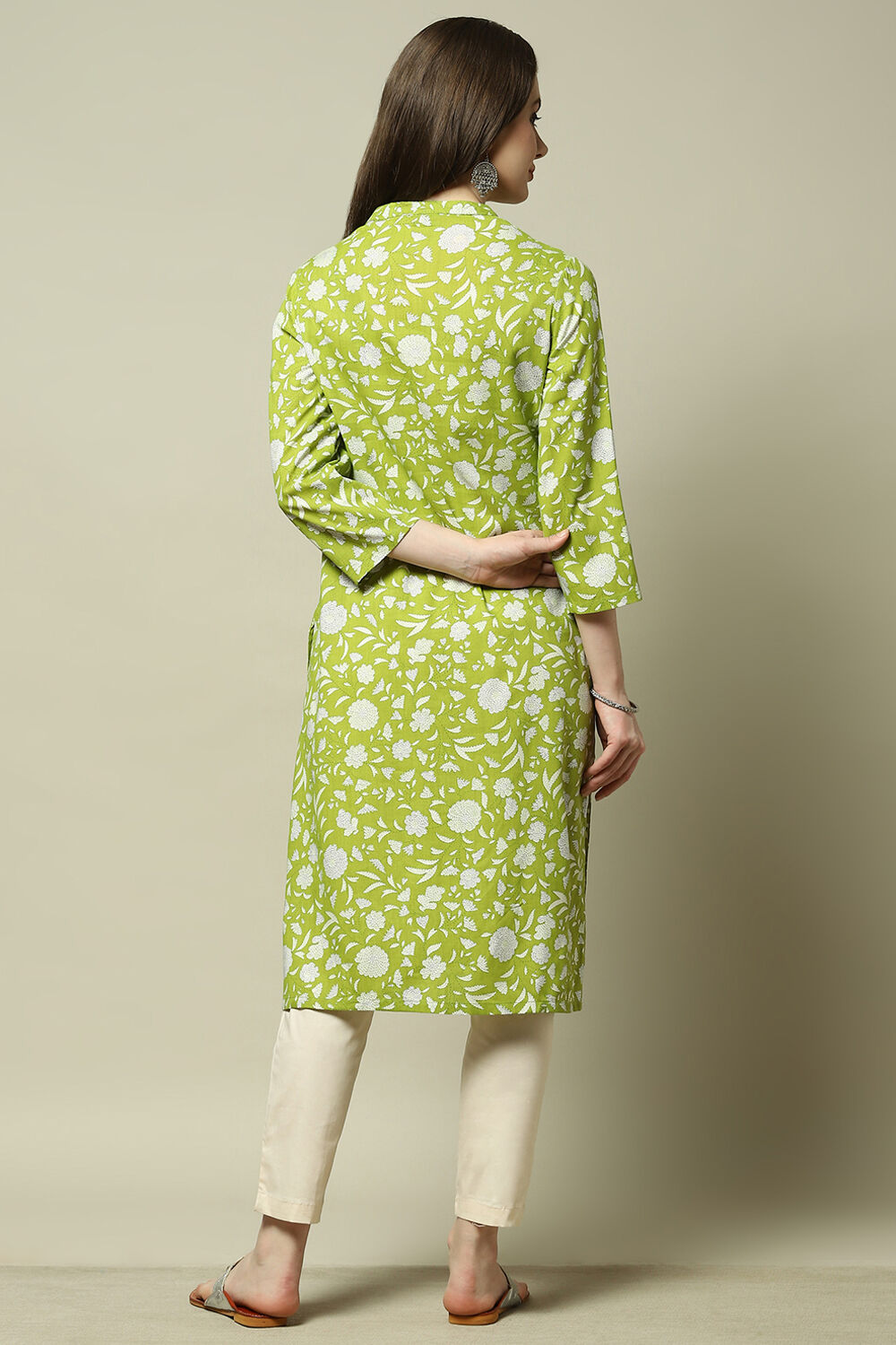 Green Floral Printed Straight Kurta image number 3
