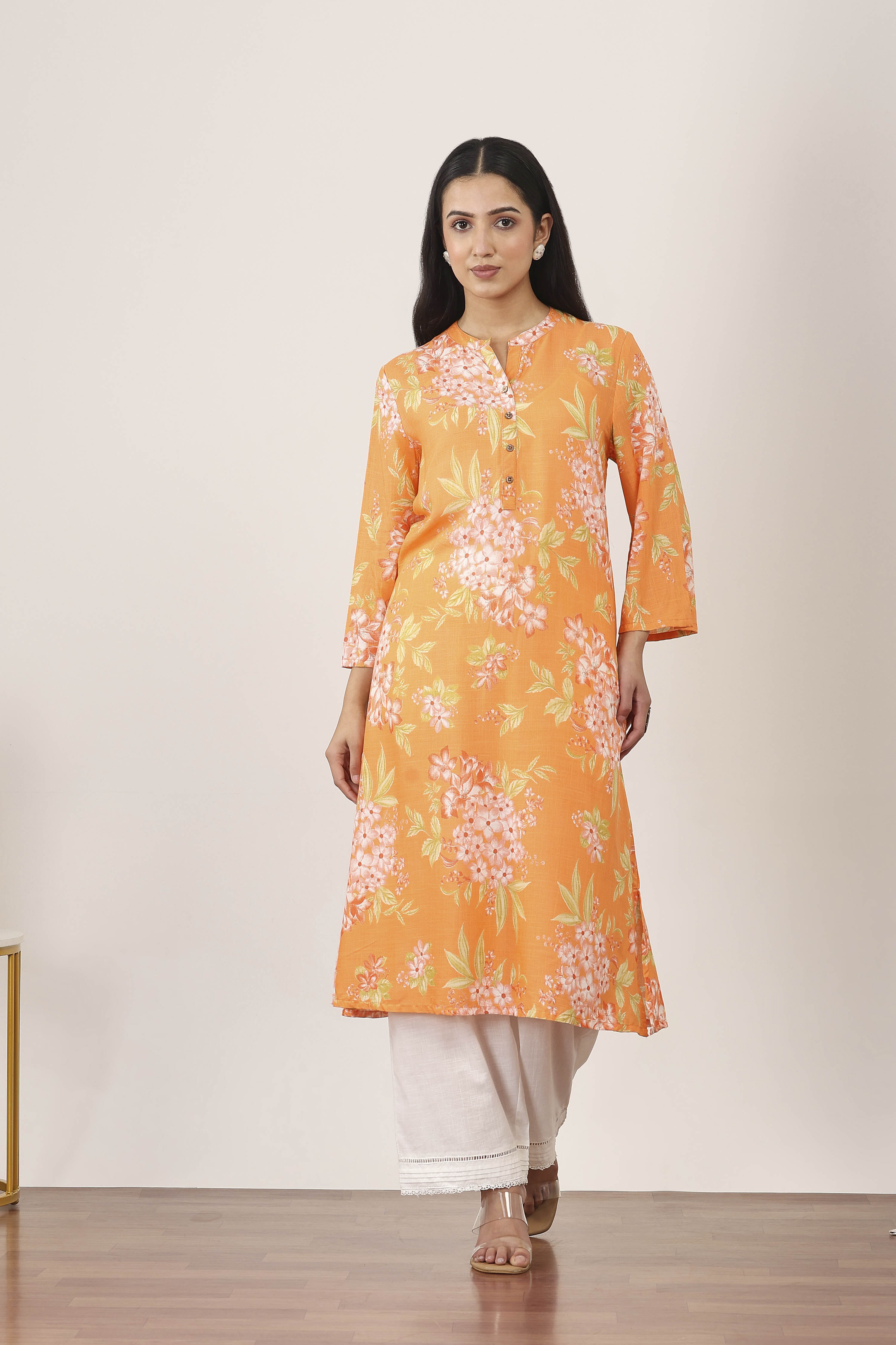 Orange Rayon Straight Kurtas image number 5