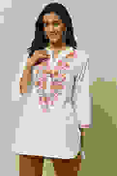 White Printed Floral Detail Straight Indie Top image number 5