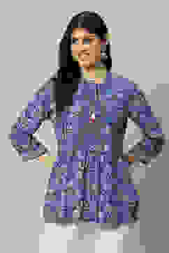 Blue LIVA Straight Printed Top image number 5