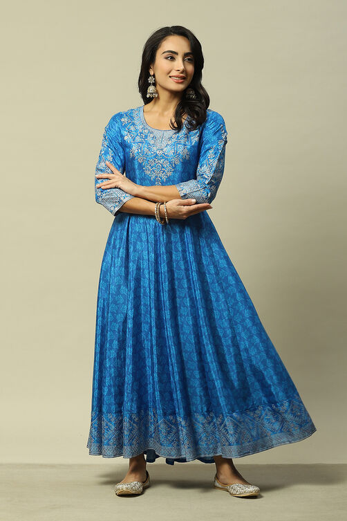 Buy Blue LIVA Flared Printed Dress (1N) for INR1799.40 | Rangriti