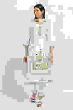 White Cotton Printed Straight Suit Set image number 6