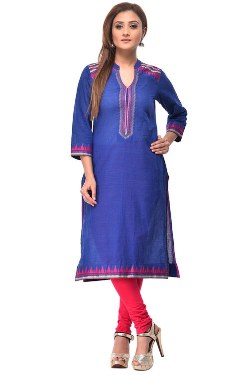 Blue Straight Cotton Kurta image number 0
