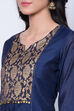 Navy Blue Poly Chanderi Straight Suit Set image number 1