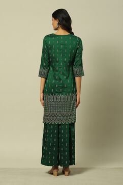 Green Cotton Blend Woven Straight Kurta Suit Set image number 4