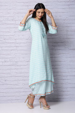 Mint Green Viscose Rayon Asymmetric Kurta image number 4