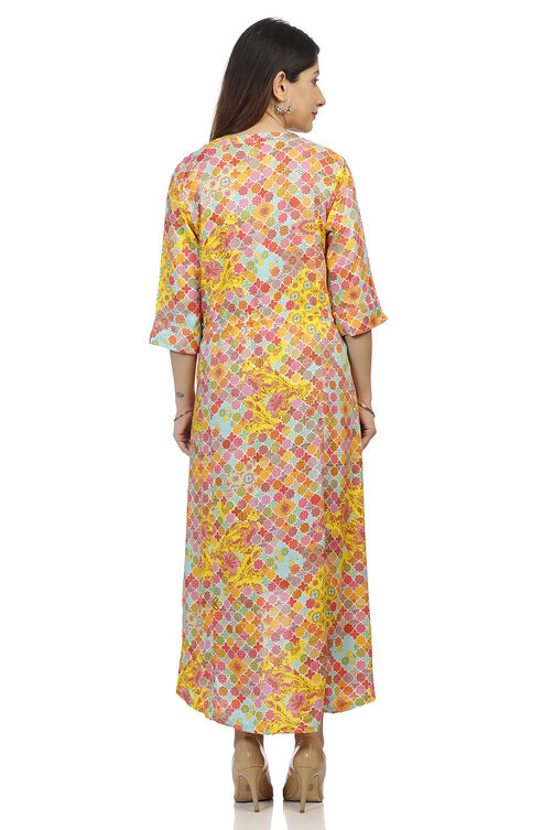 Yellow Flared Viscose Rayon Dress image number 4