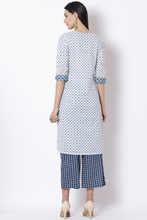 White Cotton Straight Kurta image number 5