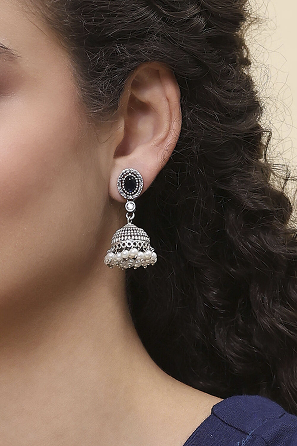 Navy Brass Jhumka image number 1