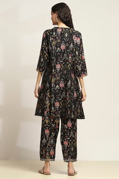 Black Viscose Blend Printed A-Line Kurta Pants Set image number 4