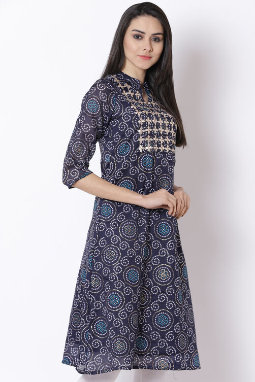 Navy Blue Art Silk A-Line Kurta image number 4